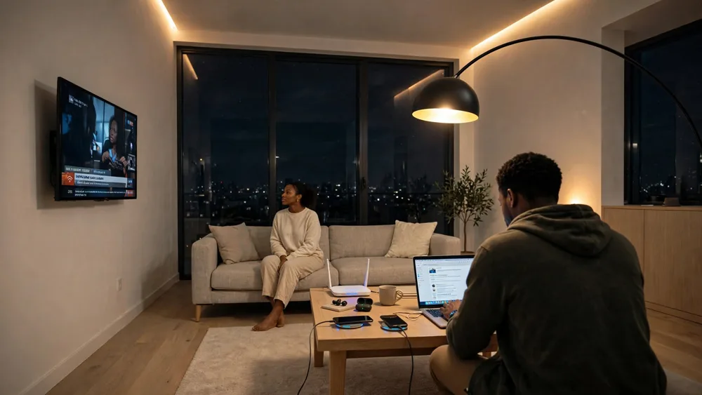 Family at home in the evening